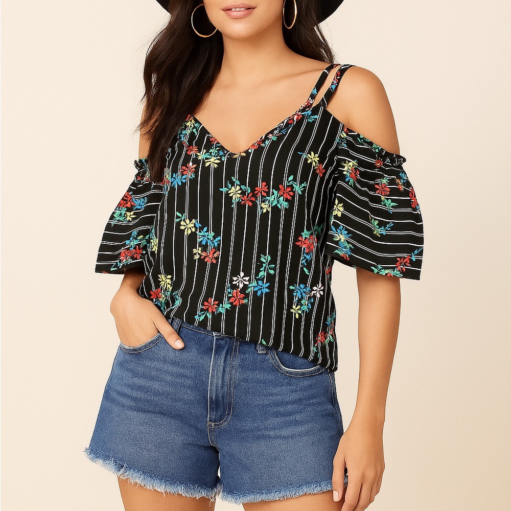 Sienna Sky Black Floral Cold Shoulder Blouse